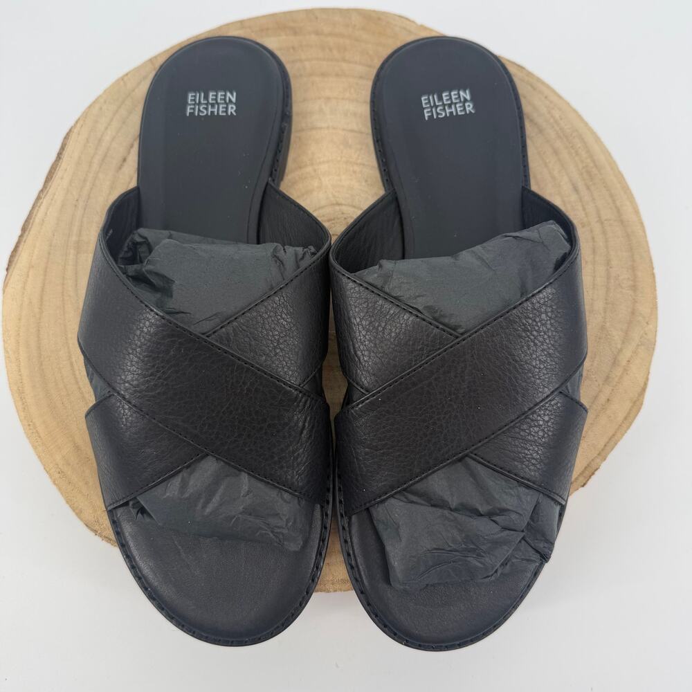 Eileen Fisher Cape Crossover Leather Sandals Black SZ 11